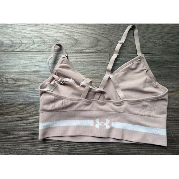 Under Armour Seamless Low Long Sports Bra Mauve Pink Strappy Back Womens Medium - Picture 3 of 4